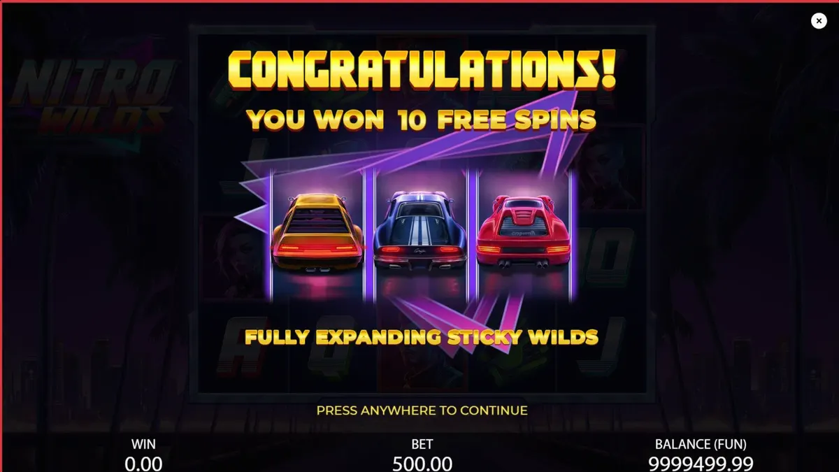 Interface de jogo do slot Nitro Wilds com tema de corrida neon